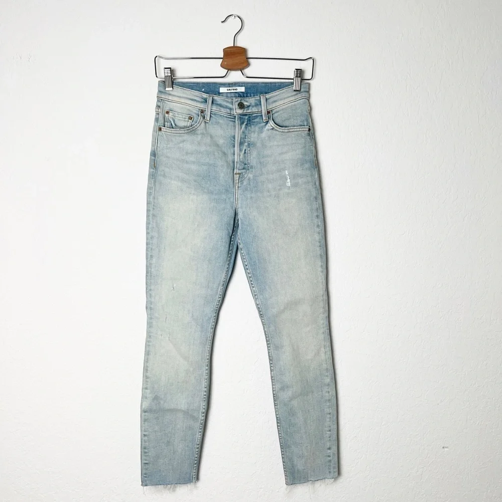 GRLFRND Karolina Button Fly High Rise Straight Leg Raw Hem Jeans